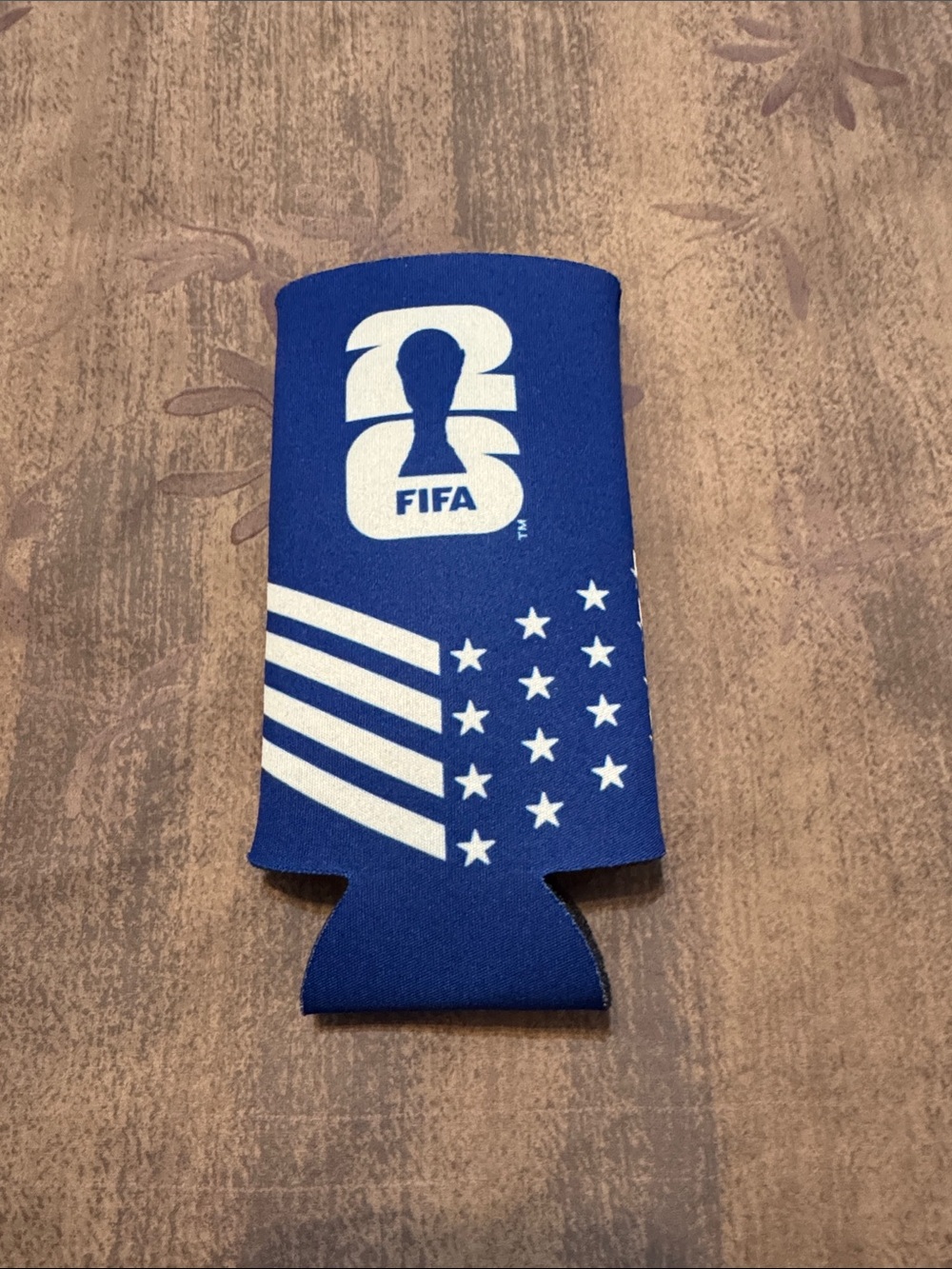 FIFA Blue Can Cooler Koozie with White FIFA Logo. Ultra logo on reverse.